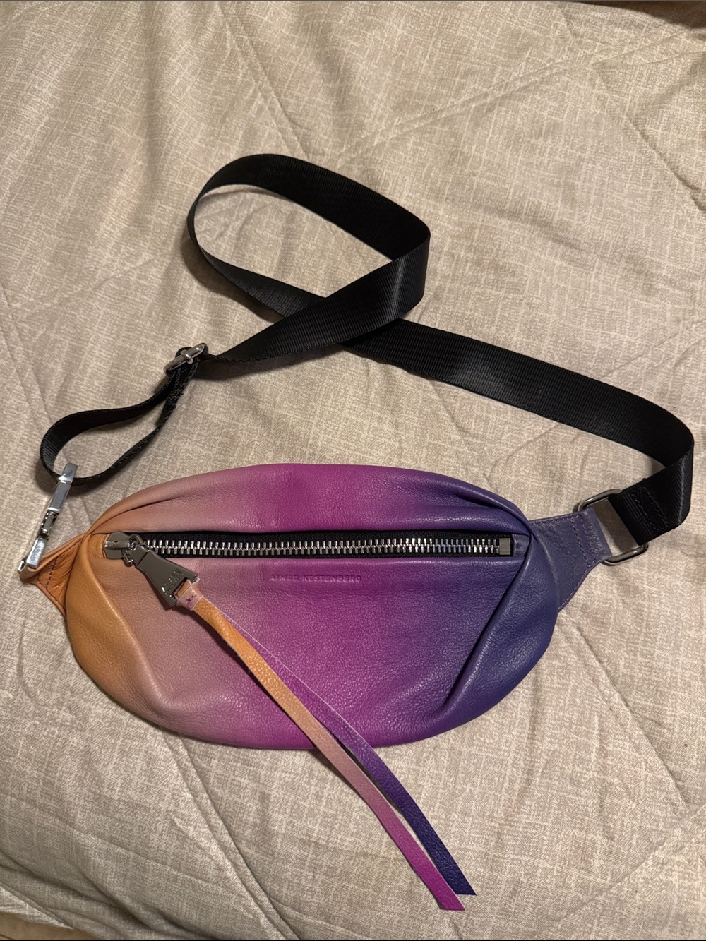 Aimee Kestenberg Gradient Purple Pink Tan Leather Crossbody Belt Bag